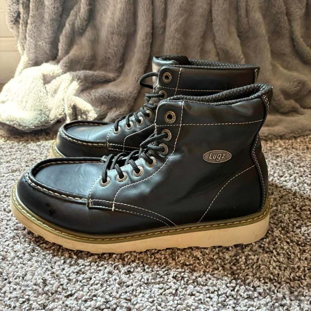 Lugz Black Moccasin Toe Work Boots Size 10